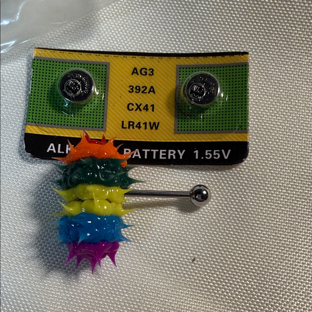 316l Surgical Steel 14g Rainbow Silicon Spiky Vibrating Tongue Ring Barbell